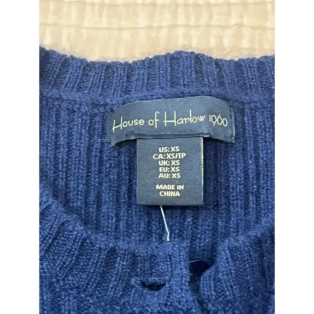 NWOT House Of‎ Harlow Short Sleeve Cardigan Sweater 100% Cashmere Woams Size XS